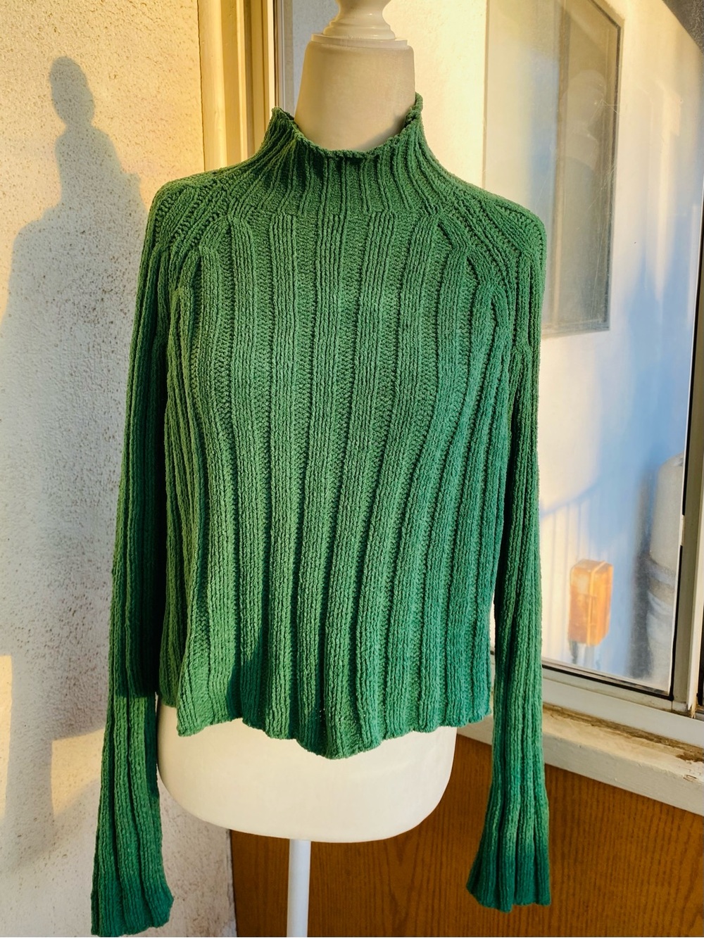 American Eagle Emerald Green Chenille Mock Neck Sweater Size Small